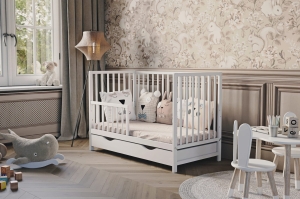 Magda mit Schublade – weißes Kinderbett