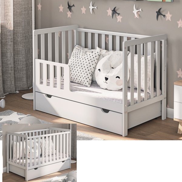 Kinderbett Lulu 120x60 mit Schublade und Umbaukit – wächst mit Ihrem Kind mit