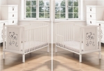 Babybett Timmi 2-in-1 mit Teddybärenmotiv (zwei Bären) aus Buchenholz inkl. Umbaukit und 6 cm Schaumstoffmatratze 60x120 