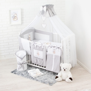 Cały zestaw 16 częściowy pościeli szarej z haftem.