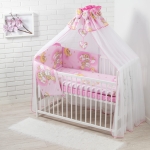 13-teiliges Bett & Bettwäsche komplett Set Happy inkl. Matratze (Teddybär auf Leiter  - Rosa)