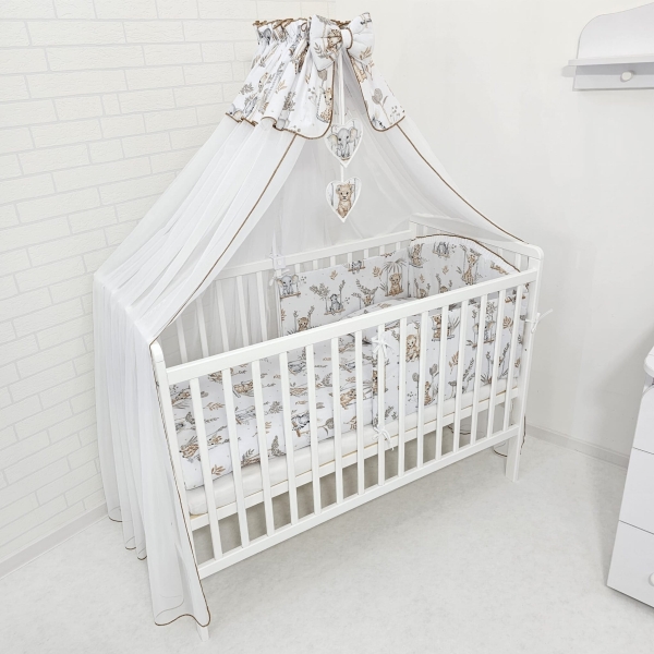 13-teiliges Babybett & Bettwäsche komplett Set Happy inkl. Matratze (Safari - Beige)