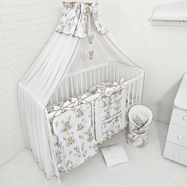 16-teiliges Babybettwäsche Set inkl. Betthimmel - Safari Beige