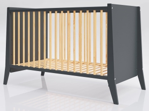 Minimalistyczna konstrukcja w eleganckim antracycie z ciepłym drewnem.