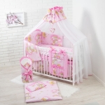 Babybett Bettwäsche Komplettset - Traumland mit zauberhaften Teddybären in Rosa