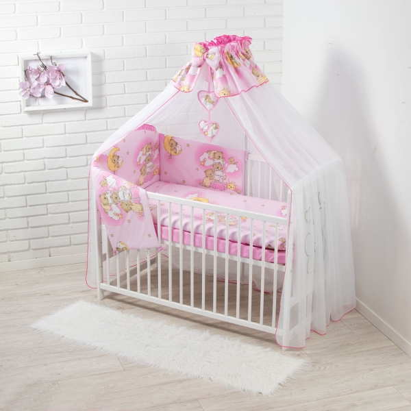 Bettwäsche für Babybett 60x120 cm – 10-teiliges rosa Set mit Bärenmotiven