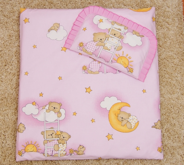 4-teiliges rosa Babybettwäsche-Set – Bären auf Leitern