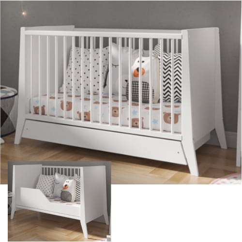Kinderbett Cosmo 60x120cm mit Schublade und Umbaukit – Weiß