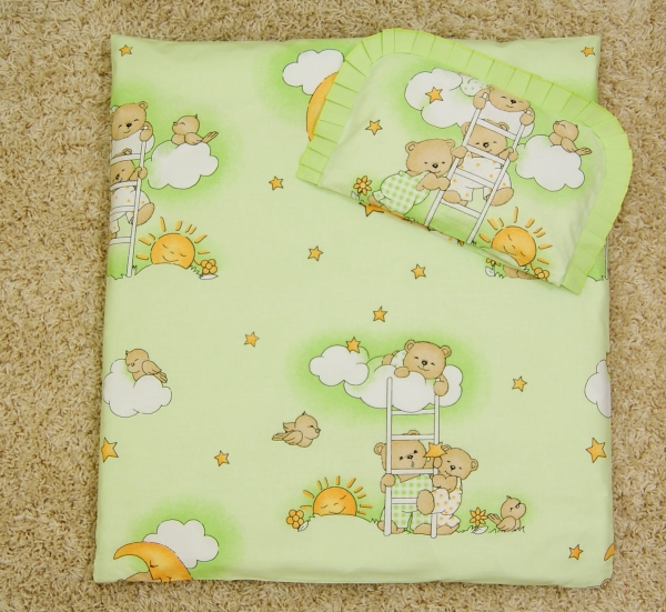 4-teiliges grünes Baby-Bettwäsche-Set – Bärchen auf Leitern | Bettwäsche für das Babybett