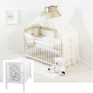 Dunkelbeige Babybettwäsche mit Bärenstickerei im 60x120 cm Babybett