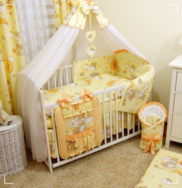 Beige Babybettwäsche mit Bärchen – 14-teiliges Set für Neugeborene