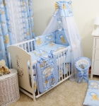 Komplettes Babybettwäsche-Set – 14-teilig, blaues Design mit Bärchen auf Leitern
