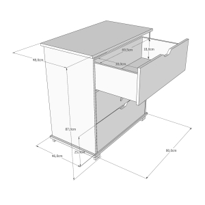 Schema und Maße der Kommode mit Wickelaufsatz